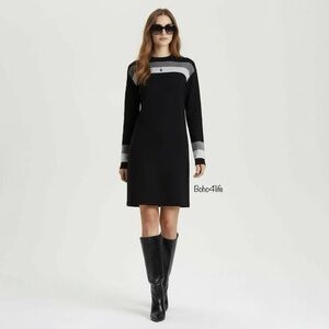 Diplodocus Women’s Soft Laine Wool Blend Black Long Sleeve Midi Sweater Dress M